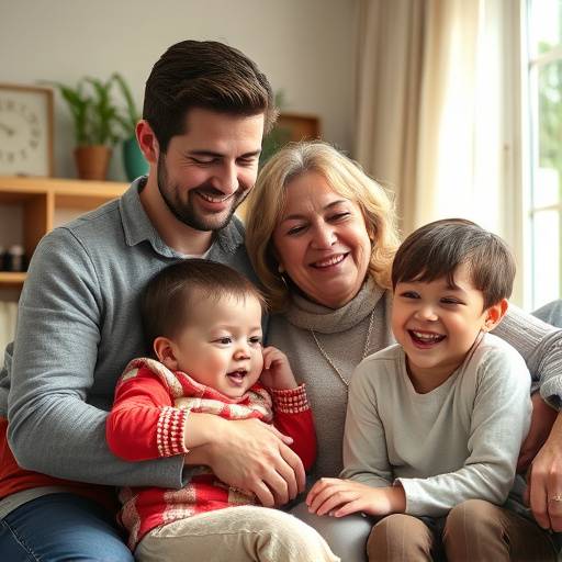 A candid family photo taken at a home in a natural light portrait session.