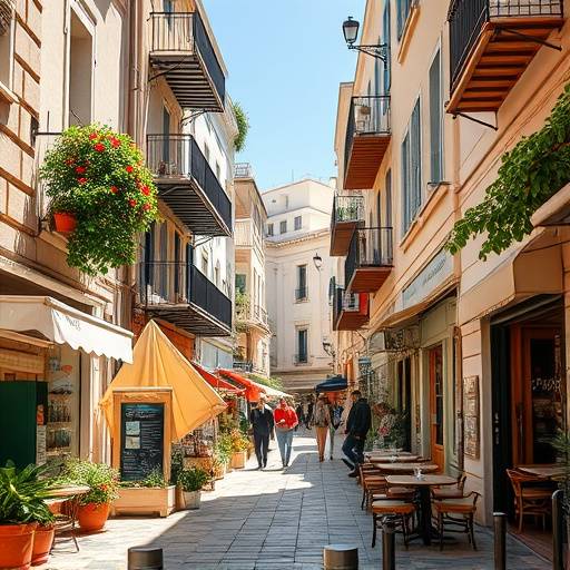 A charming street in the Plaka district of Athens, filled with shops and cafes.