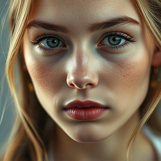 A close-up portrait of a young woman with natural lighting