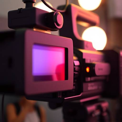 A close-up shot of a professional video camera focused on a subject during a film shoot.