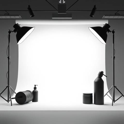 A photographer focusing on a product shot in a studio.