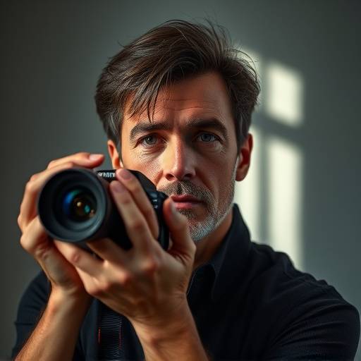 A portrait of a photographer in a studio setting.