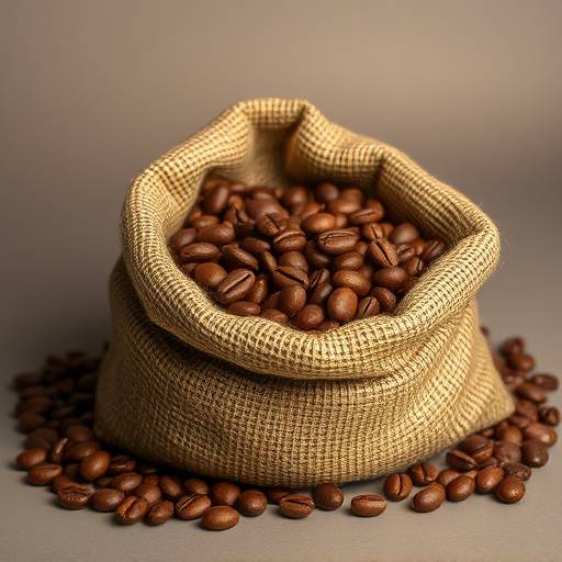 A product shot of locally roasted coffee beans in a burlap sack