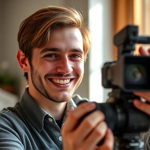 A professional photographer with a camera, smiling.