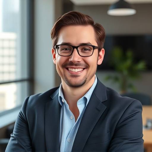 Headshot of a CEO in his downtown Austin office